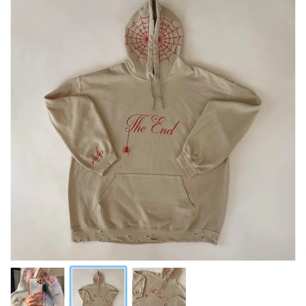 Beige Hoodie with Red Spider Web Design - Picture 2 of 3